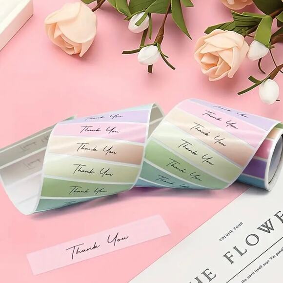 New 200 Piece Roll Self-Adhesive Narrow Rectangular Thank You Stickers - Picture 5 of 6